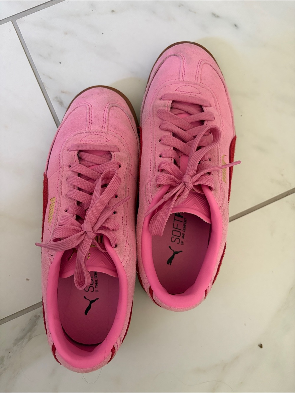 Puma Pink Suede Women's Sneakers with Red Accent
